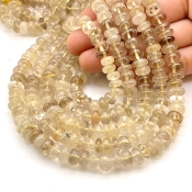 Golden Rutile 7-9mm Smooth Rondelle Shape A Grade Gemstone Beads Strand - Total 1 Strand of 13 Inch.