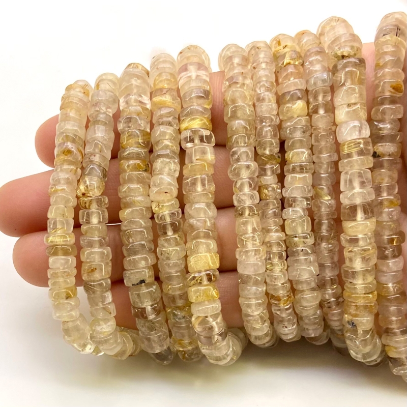 Golden Rutile 6-6.5mm Smooth Wheel Shape A Grade Gemstone Beads Lot - Total 11 Strands of 13 Inch.