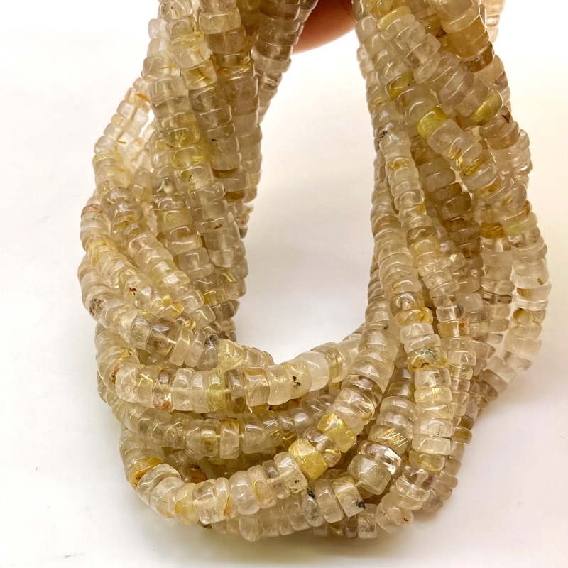 Golden Rutile 6-6.5mm Smooth Wheel Shape A Grade Gemstone Beads Lot - Total 11 Strands of 13 Inch.
