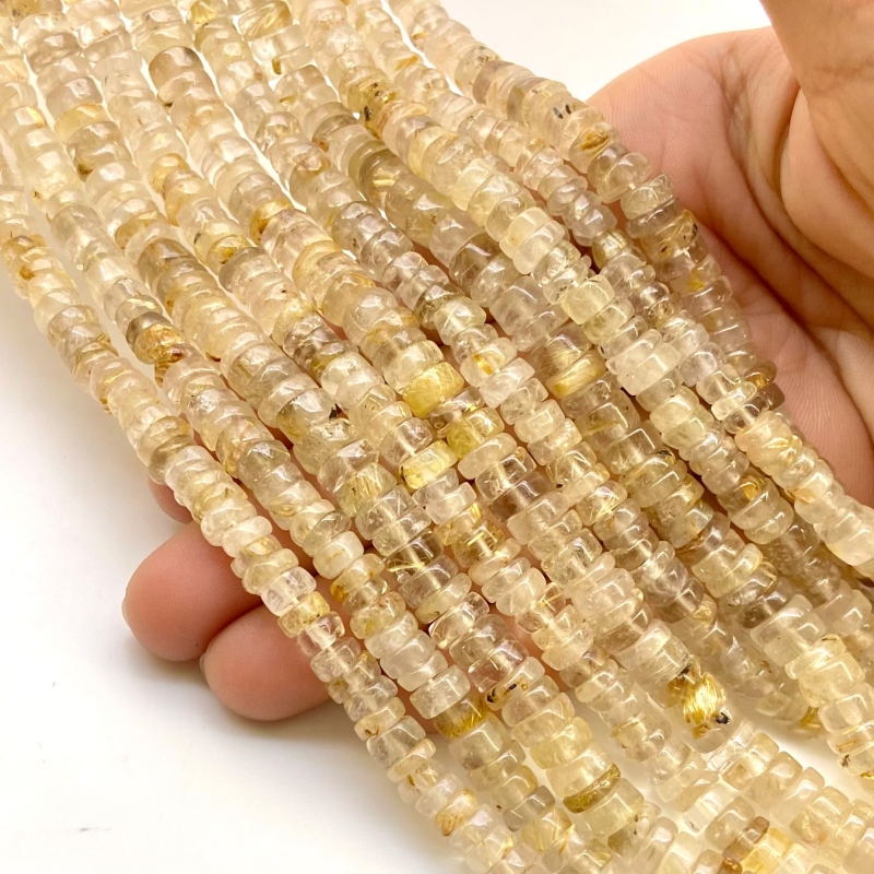 Golden Rutile 6-6.5mm Smooth Wheel Shape A Grade Gemstone Beads Lot - Total 11 Strands of 13 Inch.