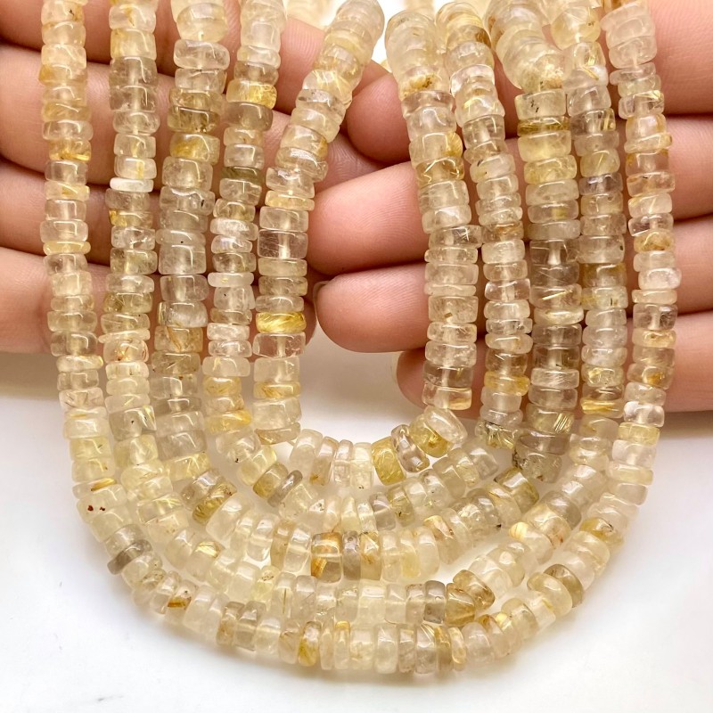 Golden Rutile 6-6.5mm Smooth Wheel Shape A Grade Gemstone Beads Lot - Total 11 Strands of 13 Inch.