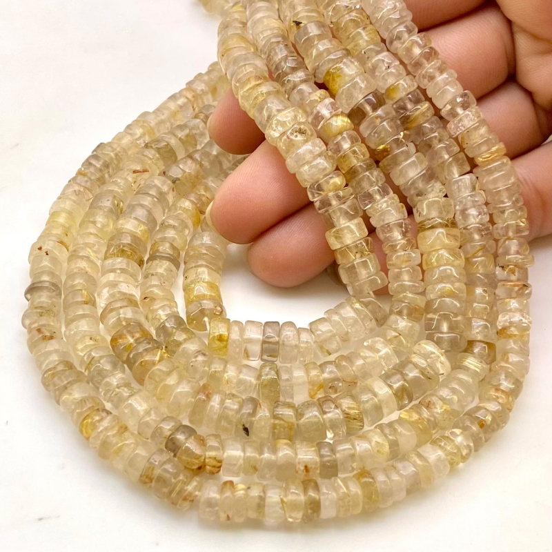Golden Rutile 6-6.5mm Smooth Wheel Shape A Grade Gemstone Beads Lot - Total 11 Strands of 13 Inch.