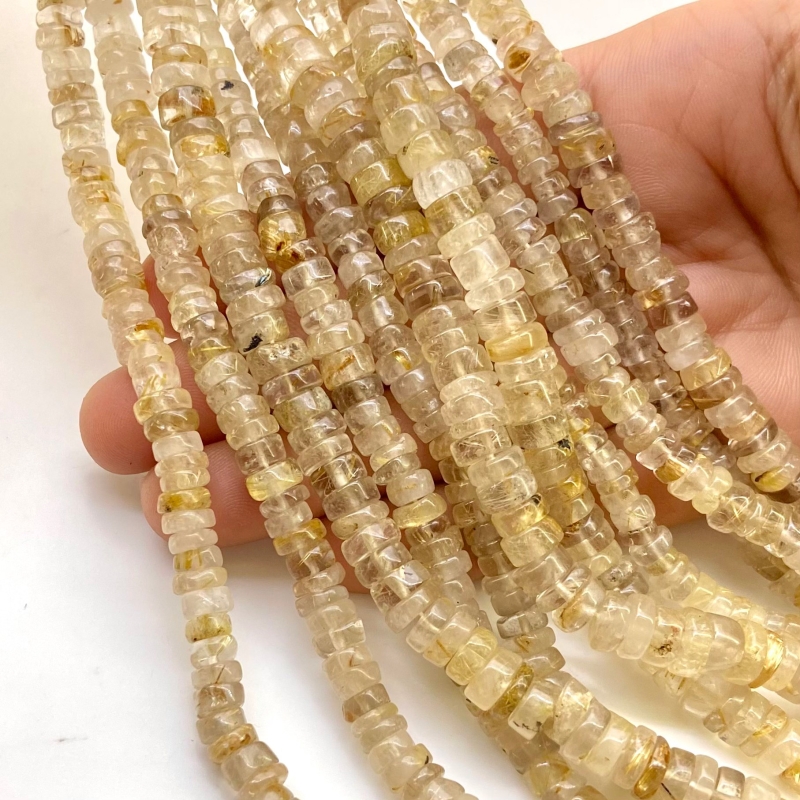 Golden Rutile 6-6.5mm Smooth Wheel Shape A Grade Gemstone Beads Lot - Total 11 Strands of 13 Inch.