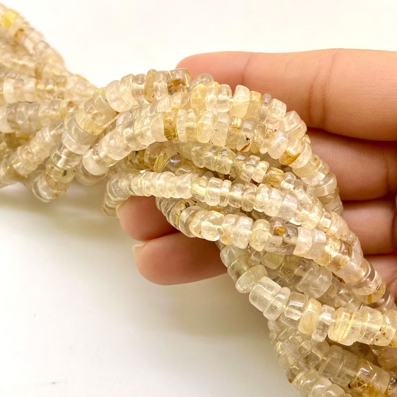 Golden Rutile 6-6.5mm Smooth Wheel Shape A Grade Gemstone Beads Lot - Total 11 Strands of 13 Inch.