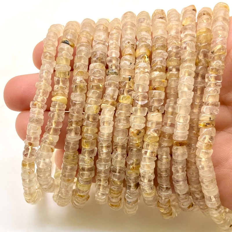 Golden Rutile 5-6mm Smooth Wheel Shape A Grade Gemstone Beads Lot - Total 12 Strands of 13 Inch.