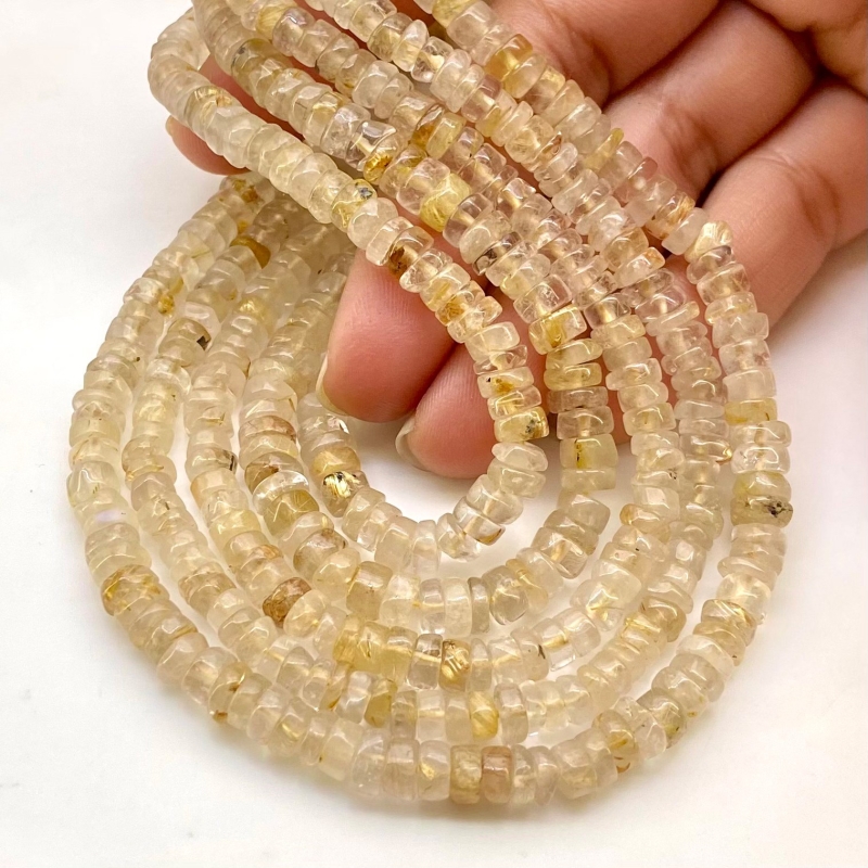 Golden Rutile 5-6mm Smooth Wheel Shape A Grade Gemstone Beads Lot - Total 12 Strands of 13 Inch.