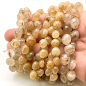 Golden Rutile 7-10mm Smooth Onion Shape A+ Grade Gemstone Beads Lot - Total 5 Strands of 8 Inch.