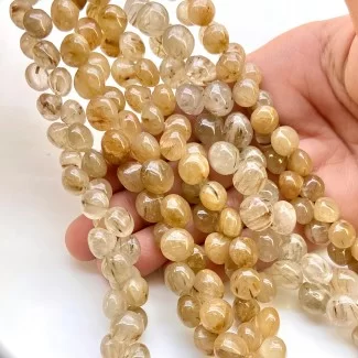 Golden Rutile 7-10mm Smooth Onion Shape A+ Grade Gemstone Beads Lot - Total 5 Strands of 8 Inch.