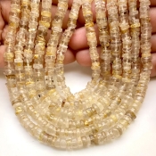 Golden Rutile 6-8mm Smooth Wheel Shape A Grade Gemstone Beads Lot - Total 11 Strands of 13 Inch.