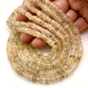 Golden Rutile 6-8mm Smooth Wheel Shape A Grade Gemstone Beads Lot - Total 11 Strands of 13 Inch.