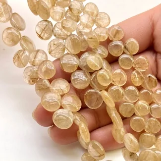Golden Rutile 8-10mm Smooth Heart Shape A+ Grade Gemstone Beads Lot - Total 7 Strands of 8 Inch.