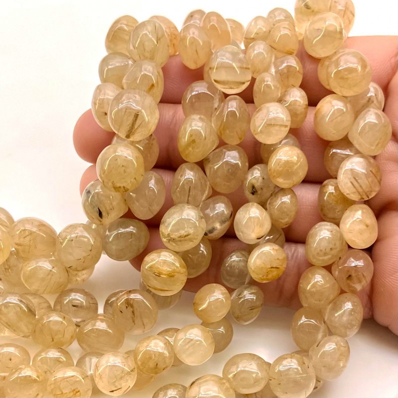 Golden Rutile 7-10mm Smooth Onion Shape A+ Grade Gemstone Beads Lot - Total 4 Strands of 8 Inch.