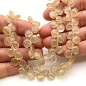 Golden Rutile 8-10mm Smooth Heart Shape A+ Grade Gemstone Beads Lot - Total 7 Strands of 8 Inch.