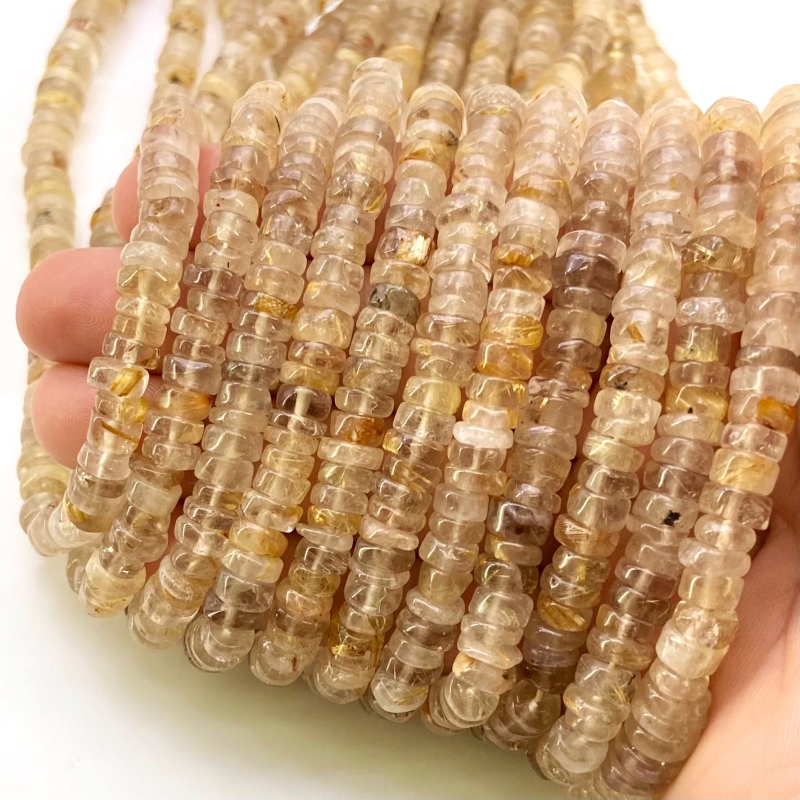 Golden Rutile 6.5-7mm Smooth Wheel Shape AA Grade Gemstone Beads Lot - Total 11 Strands of 13 Inch.