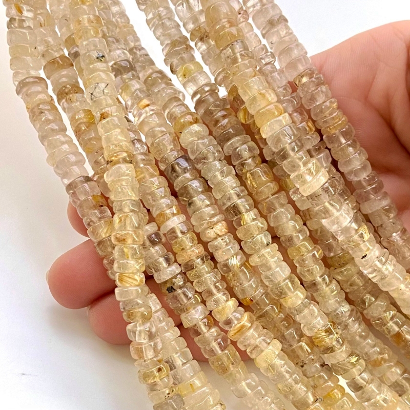 Golden Rutile 6.5-7mm Smooth Wheel Shape AA Grade Gemstone Beads Lot - Total 11 Strands of 13 Inch.