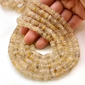 Golden Rutile 6.5-7mm Smooth Wheel Shape AA Grade Gemstone Beads Lot - Total 11 Strands of 13 Inch.