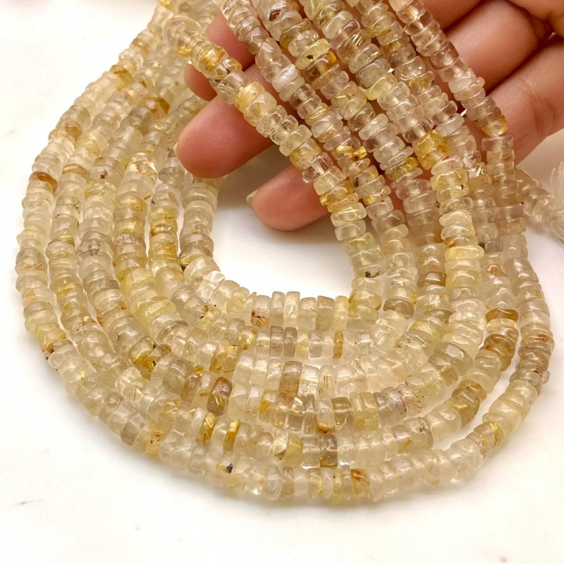 Golden Rutile 5-7mm Smooth Wheel Shape A Grade Gemstone Beads Lot - Total 10 Strands of 13 Inch.