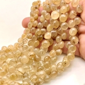 Golden Rutile 6-9mm Smooth Onion Shape A+ Grade Gemstone Beads Lot - Total 5 Strands of 8 Inch.