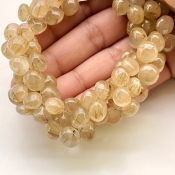 Golden Rutile 6-9mm Smooth Onion Shape A+ Grade Gemstone Beads Lot - Total 5 Strands of 8 Inch.