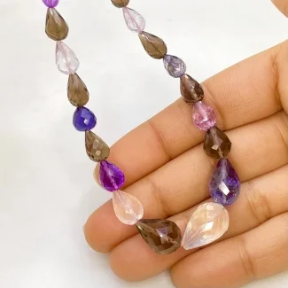 Multi Stones 4-16mm Briolette Drop Shape A Grade Gemstone Beads Strand - Total 1 Strand of 11 Inch.