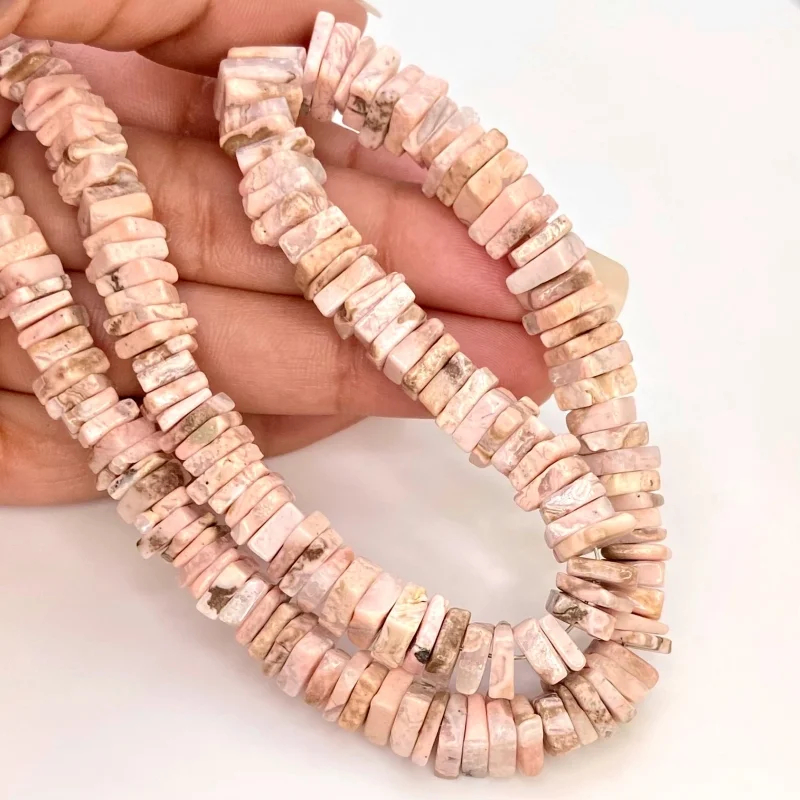 Pink Opal 6.5-8.5mm Smooth Heishi Cube Shape A Grade Gemstone Beads Strand - Total 1 Strand of 16 Inch.