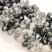 Black Rutile 13-18mm Briolette Drop Shape A+ Grade Gemstone Beads Strand - Total 1 Strand of 8 Inch.