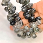 Black Rutile 13-18mm Briolette Drop Shape A+ Grade Gemstone Beads Strand - Total 1 Strand of 8 Inch.