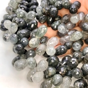 Black Rutile 13-18mm Briolette Drop Shape A+ Grade Gemstone Beads Strand - Total 1 Strand of 8 Inch.