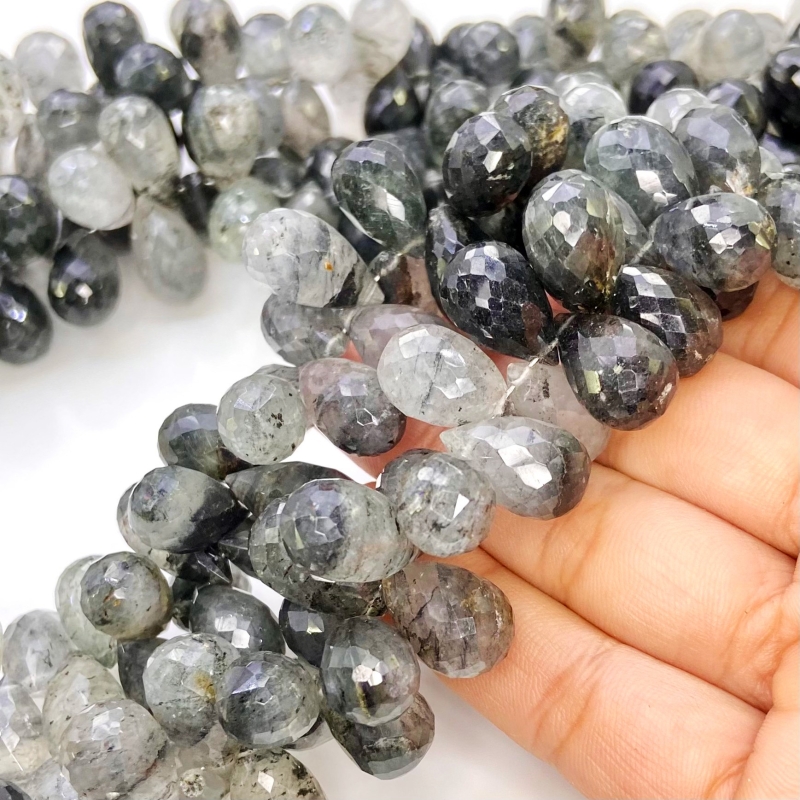 Black Rutile 13-18mm Briolette Drop Shape A+ Grade Gemstone Beads Strand - Total 1 Strand of 8 Inch.