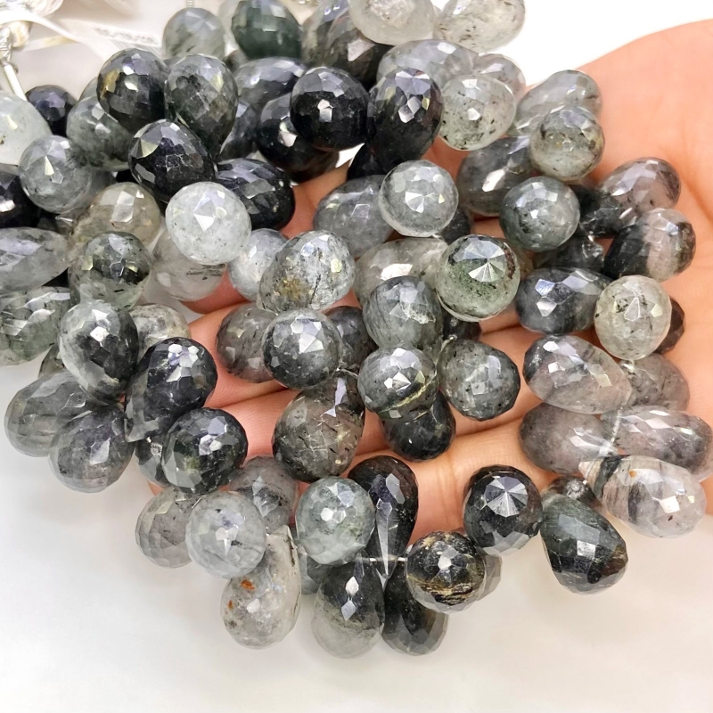 Black Rutile 13-18mm Briolette Drop Shape A+ Grade Gemstone Beads Strand - Total 1 Strand of 8 Inch.