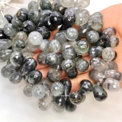 Black Rutile 13-18mm Briolette Drop Shape A+ Grade Gemstone Beads Strand - Total 1 Strand of 8 Inch.