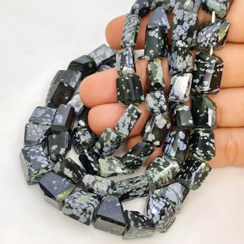 Black Obsidian 10-14mm Faceted Nugget Shape AAA Grade Gemstone Beads Strand - Total 1 Strand of 10 Inch.
