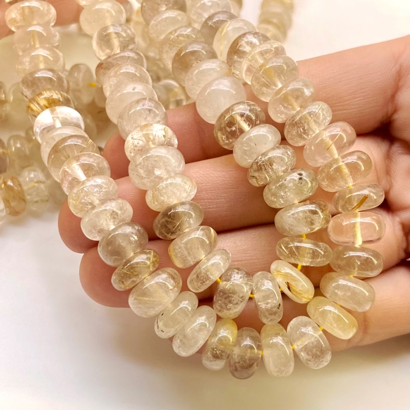 Golden Rutile 10-12mm Smooth Rondelle Shape A Grade Gemstone Beads Strand - Total 1 Strand of 13 Inch.