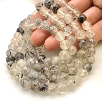 Black Rutile 8-9mm Smooth Round Shape A Grade Gemstone Beads Lot - Total 13 Strands of 12 Inch.