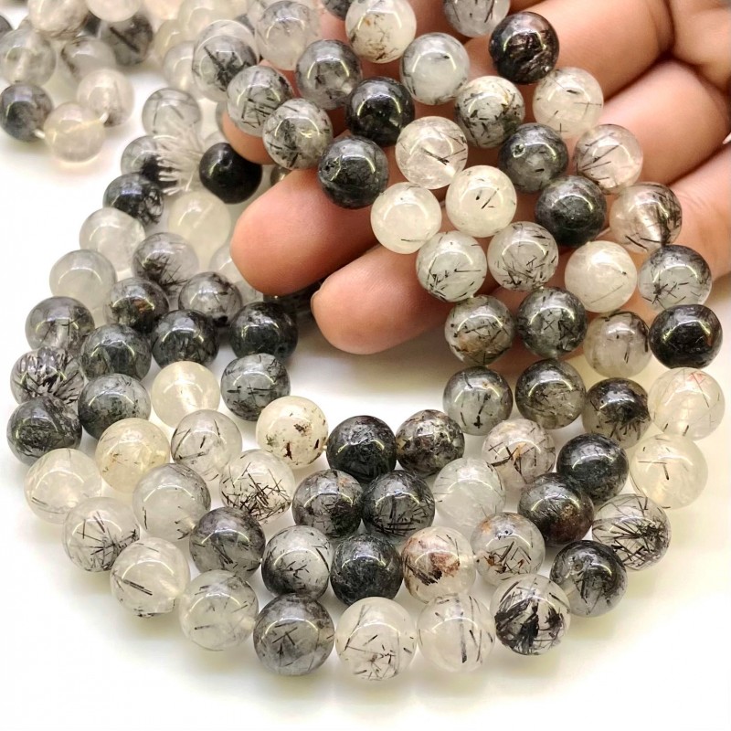 Black Rutile 9-9.5mm Smooth Round Shape A Grade Gemstone Beads Lot - Total 7 Strands of 13 Inch.
