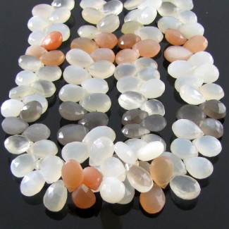 Multi Moonstone 10-12mm Briolette Pear Shape AA Grade Gemstone Beads Strand - Total 1 Strand of 8 Inch.