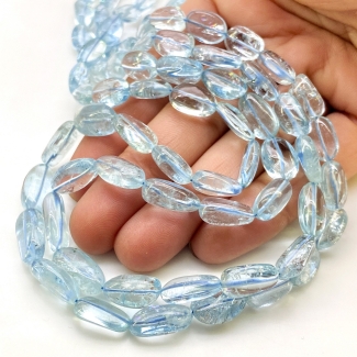 Aquamarine 8-14.5mm Smooth Nugget Shape AA Grade Gemstone Beads Lot - Total 2 Strands of 18 Inch.