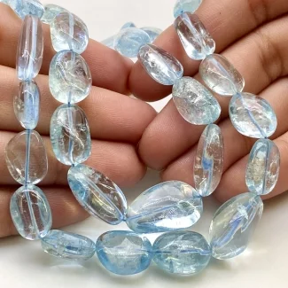 Aquamarine 11-20mm Smooth Nugget Shape AA Grade Gemstone Beads Lot - Total 2 Strands of 16 Inch.