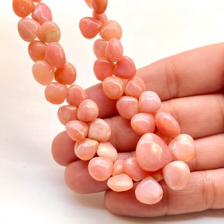 Pink Opal 6.5-13.5mm Smooth Heart Shape A Grade Gemstone Beads Strand - Total 1 Strand of 10 Inch.