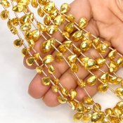 Pyrite 8-10mm Briolette Pear Shape AAA Grade Gemstone Beads Lot - Total 7 Strands of 8 Inch.