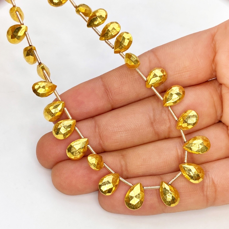 Pyrite 8-10mm Briolette Pear Shape AAA Grade Gemstone Beads Lot - Total 7 Strands of 8 Inch.