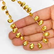 Pyrite 8-10mm Briolette Pear Shape AAA Grade Gemstone Beads Lot - Total 7 Strands of 8 Inch.