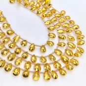 Pyrite 8-10mm Briolette Pear Shape AAA Grade Gemstone Beads Lot - Total 7 Strands of 8 Inch.