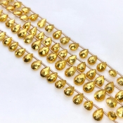 Pyrite 8-10mm Briolette Pear Shape AAA Grade Gemstone Beads Lot - Total 7 Strands of 8 Inch.