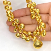 Pyrite 7-14mm Briolette Heart Shape AAA Grade Gemstone Beads Lot - Total 3 Strands of 8 Inch.