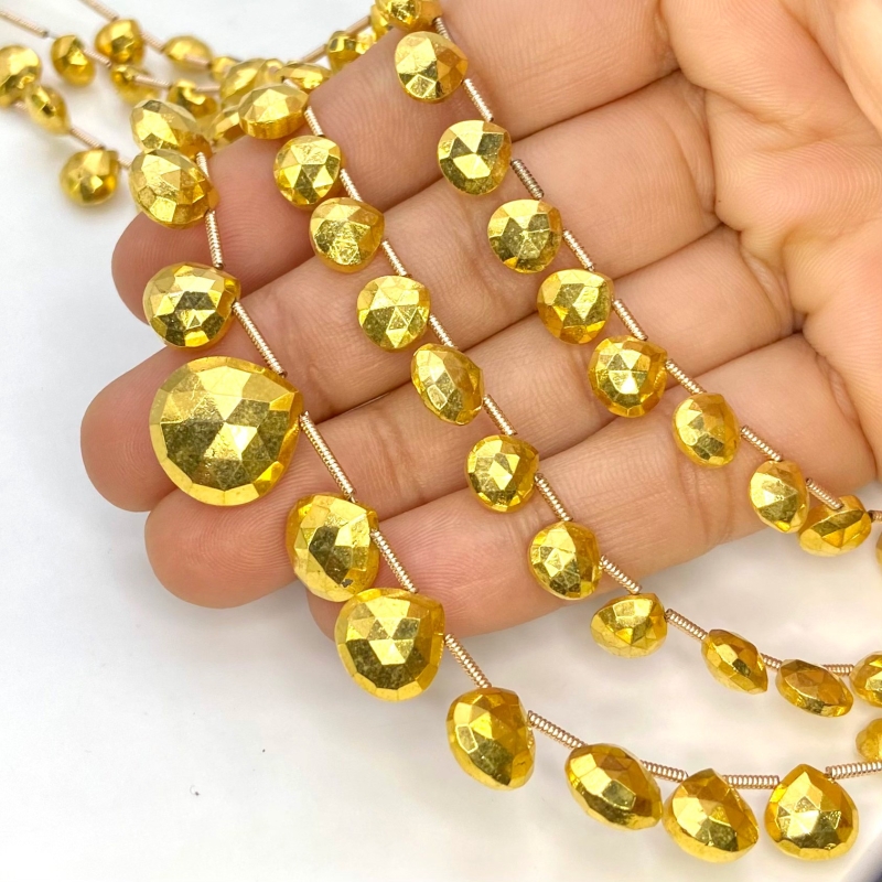 Pyrite 7-14mm Briolette Heart Shape AAA Grade Gemstone Beads Lot - Total 3 Strands of 8 Inch.