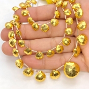 Pyrite 7-14mm Briolette Heart Shape AAA Grade Gemstone Beads Lot - Total 3 Strands of 8 Inch.