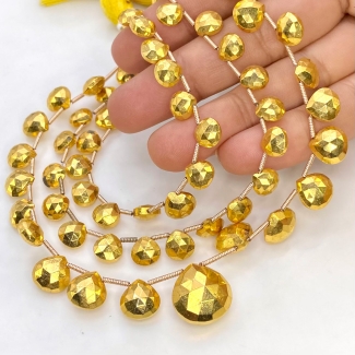 Pyrite 7-14mm Briolette Heart Shape AAA Grade Gemstone Beads Lot - Total 3 Strands of 8 Inch.