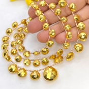 Pyrite 7-14mm Briolette Heart Shape AAA Grade Gemstone Beads Lot - Total 3 Strands of 8 Inch.