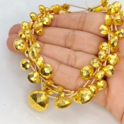 Pyrite 7-14mm Briolette Heart Shape AAA Grade Gemstone Beads Lot - Total 3 Strands of 8 Inch.